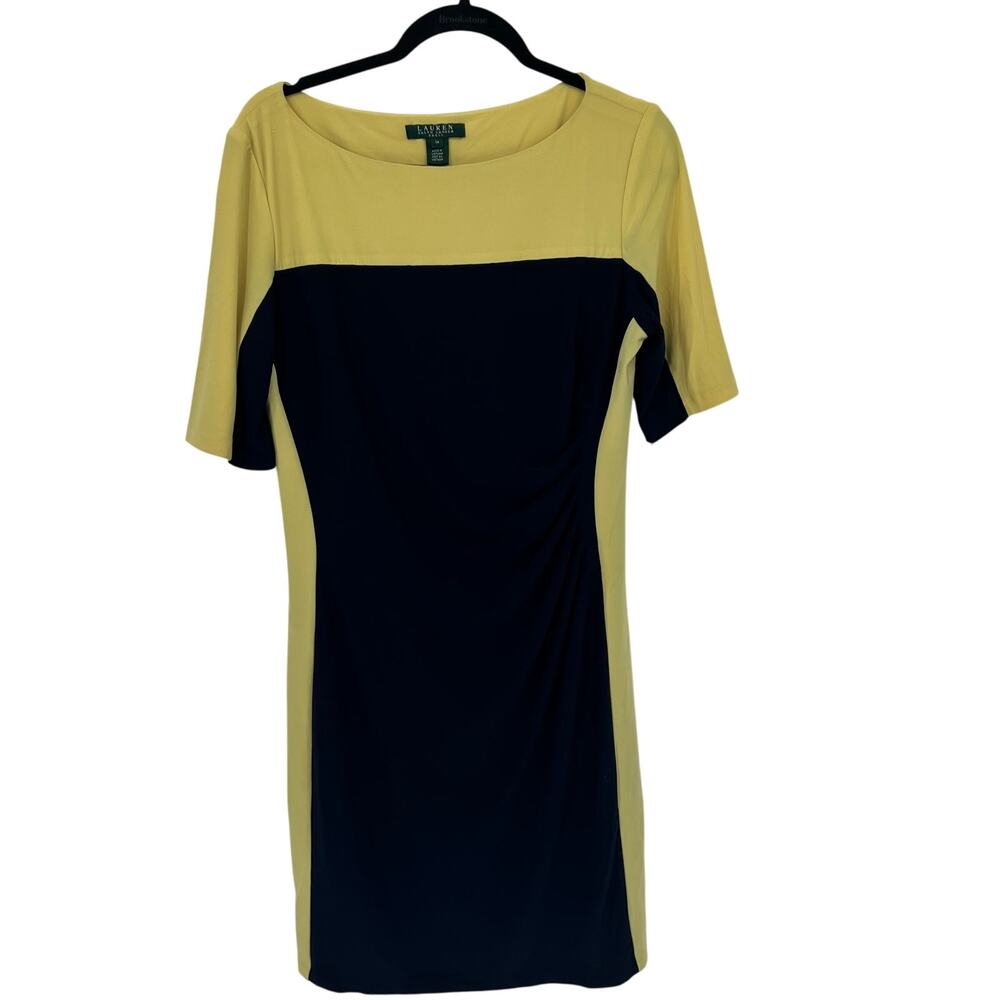 LAUREN Ralph Lauren Blue & Yellow 1/2 Sleeve Dress Size 14